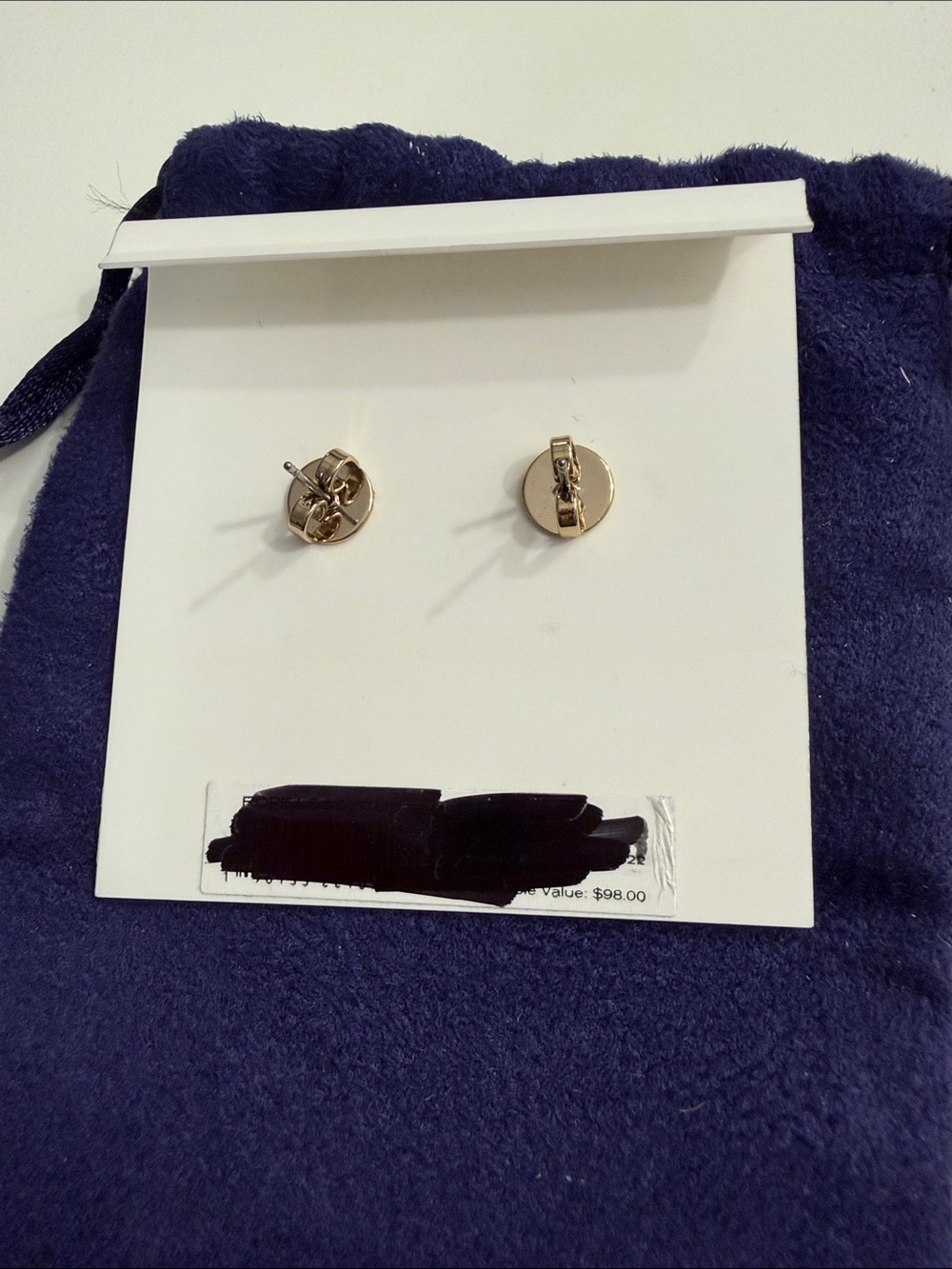 Tory Burch White and Gold Round Logo Stud Earrings - Picture 4 of 5